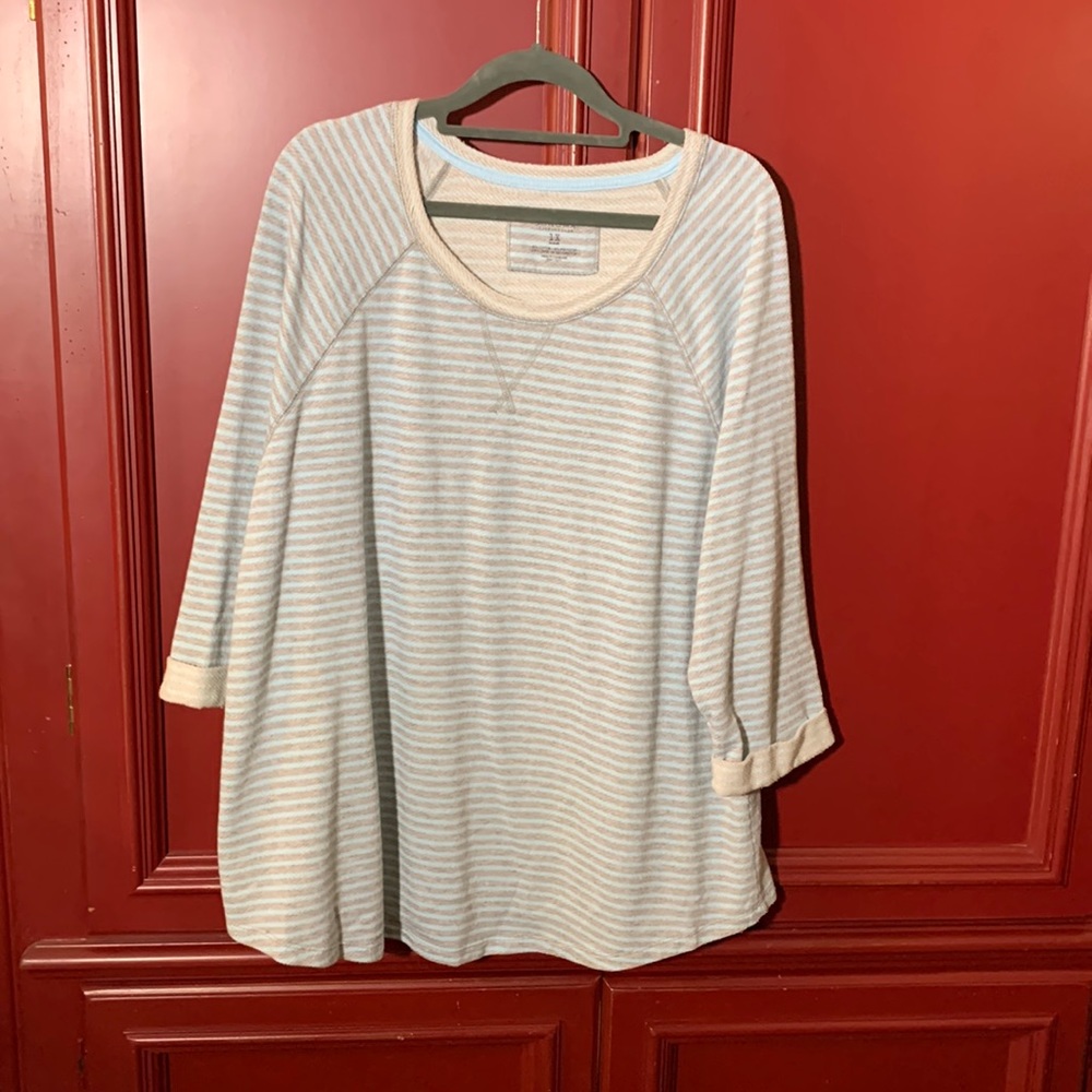 Comfy gray and light blue striped sweatshirt